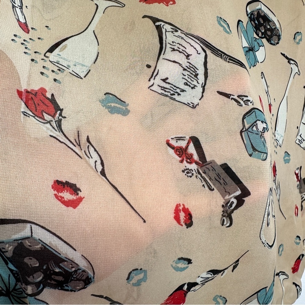 Printed Viscose Long Scarf Wrap Lipstick Roses Heart Motif - Picture 3 of 7